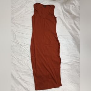 Sleeveless Bodycon Midi Dress - Rust
